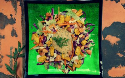 Asian Red Cabbage Chicken Salad with Peanut Dressing