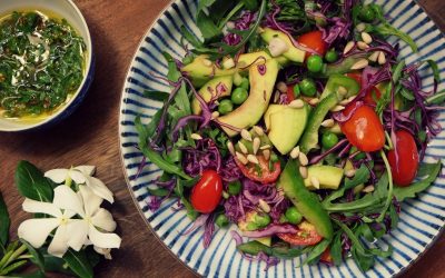 Avocado Rainbow Salad with Basil-Lemon Vinaigrette
