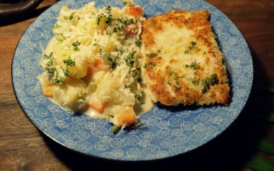 Breaded Fish and Celery Carrot Gratin