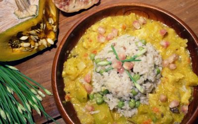 Chicken Pumpkin Curry with Coconut Rice and Pomegranate