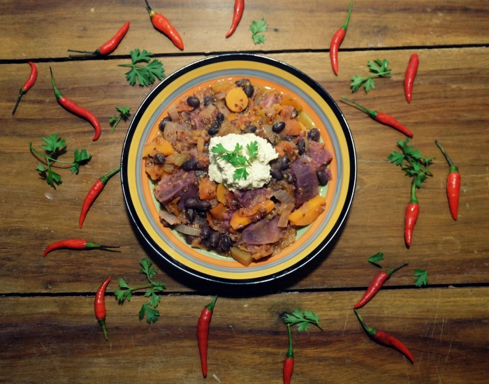 Chili con Quinoa with Cashew Sour Cream