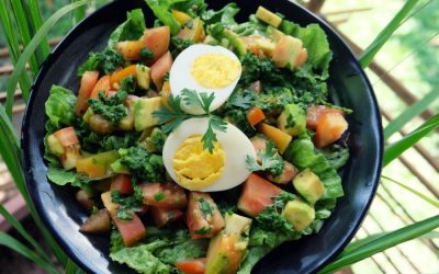 Green Salad with Avocado Salsa with a Minty Watercress Parsley Dressing