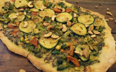 Homemade Pizza with Pesto, Zucchini and Cashew Nuts