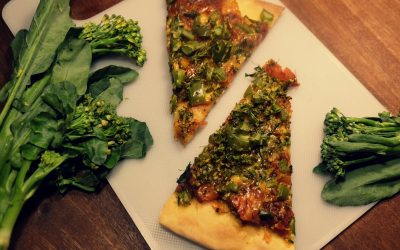 Homemade Pizza with Bell pepper and Broccolini