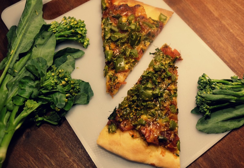 Homemade Pizza with Bell pepper and Broccolini