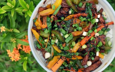 Korean-Style Steak Bowls with Bell Pepper and Sesame Seed Dressing