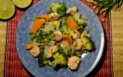 Lemon Shrimps with Broccoli, Carrots and Peas