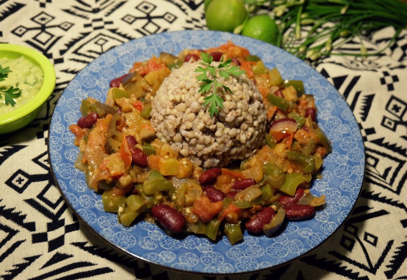 Mexican Veggie Bowl with Buckwheat and Avocado Sauce