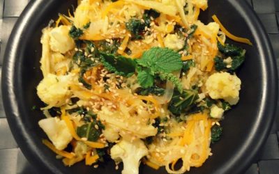 Roasted Spaghetti Squash Noodles with Parsnip, Cauliflower and Kale