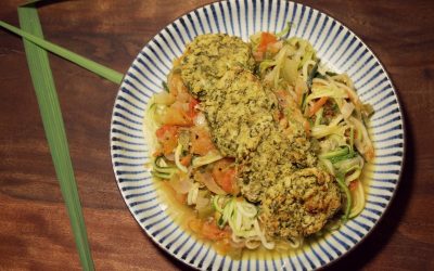 Spiralized Zucchini with Tomato Sauce and Falafel