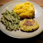 Veggie Burger with Green Beans and Pumpkin Mash