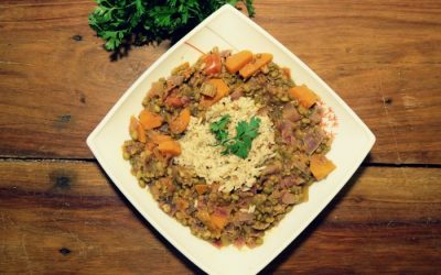 One Pan Lentil Stew with Vegetables and Brown Rice