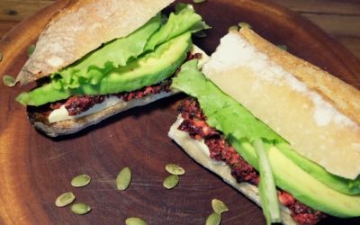 Mozzarella Avocado Sandwich with Red Beet Pesto