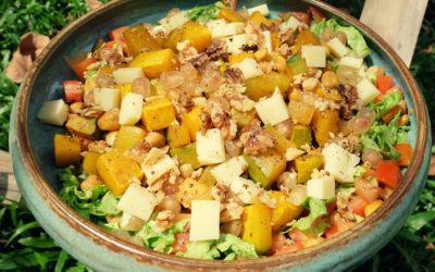 Roasted Pumpkin Chickpea Salad with Pomegranate Seeds