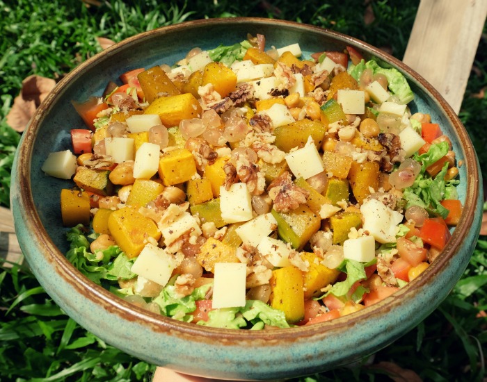 Roasted Pumpkin Chickpea Salad with Pomegranate Seeds