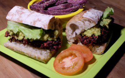 Red Beet Burger with Sweet Potato Fries
