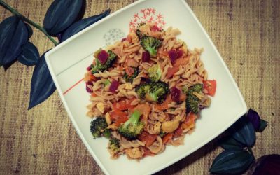 Broccoli Pineapple and Red Beet Pasta with Chicken